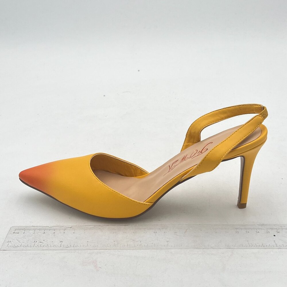 FOWT Yellow Slingback Two Tone Sandals Slip on High Heels Pointed Toe Dress Pump